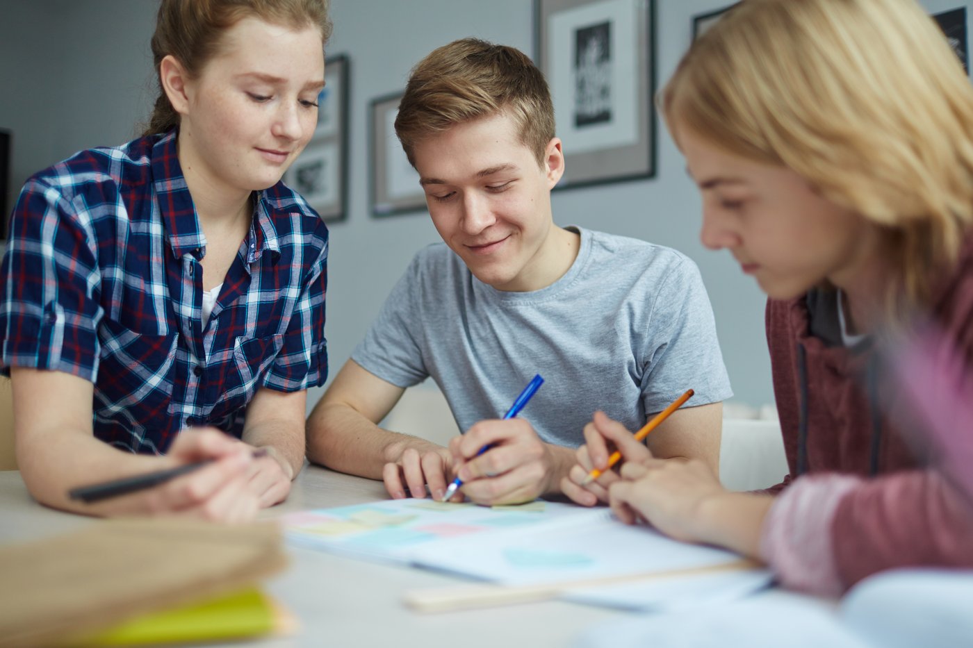High school students studying together