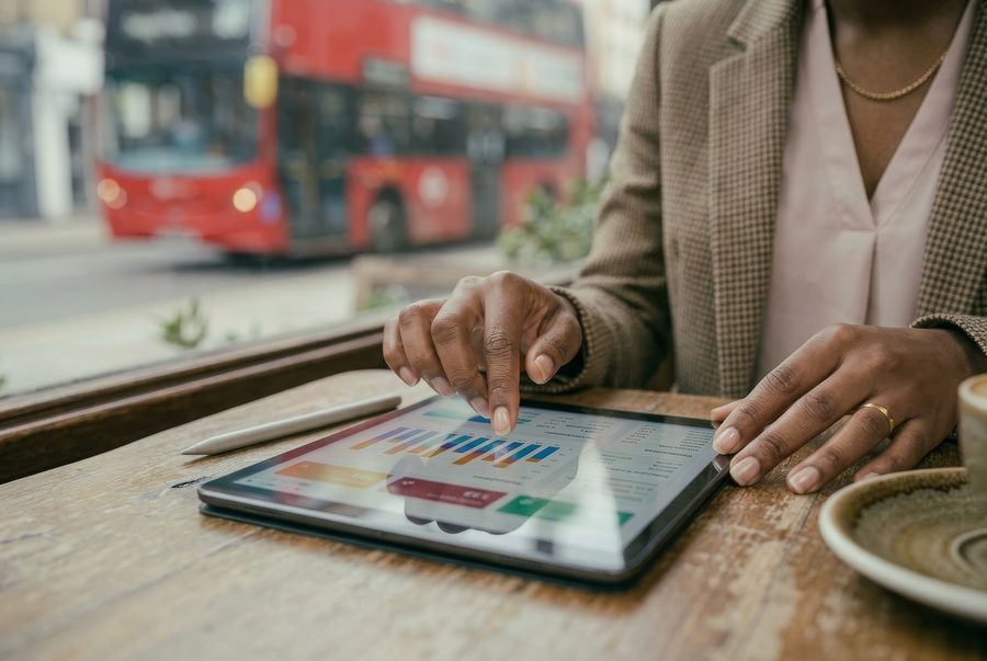 Statistics — analyzing data charts on a tablet